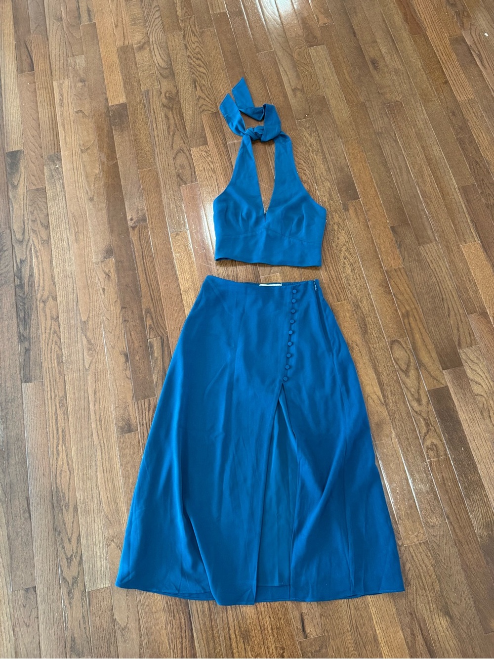 NWOT Teal Blue Halter Crop Top & Midi Skirt Set ffom Abercrombie